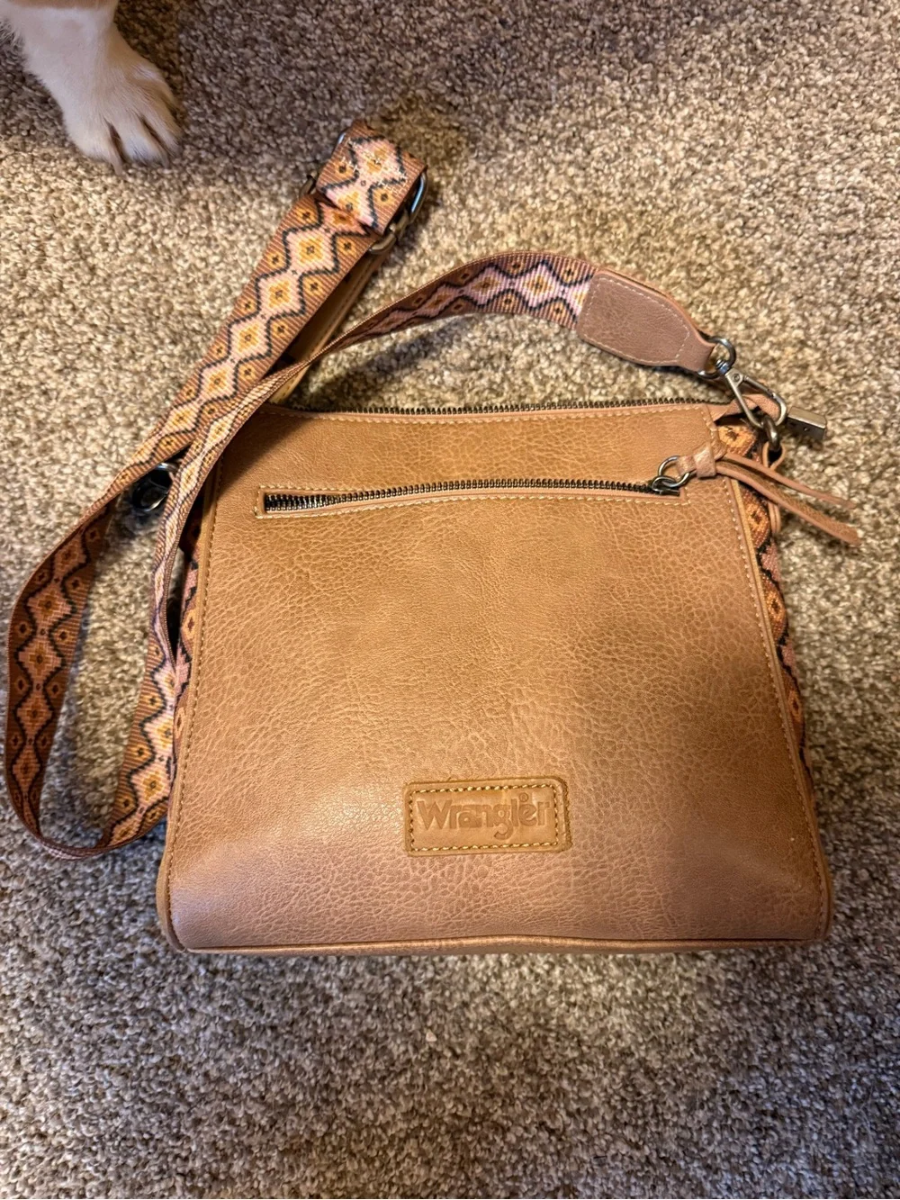 Wrangler Brown Crossbody is Bag with Patterned Strap